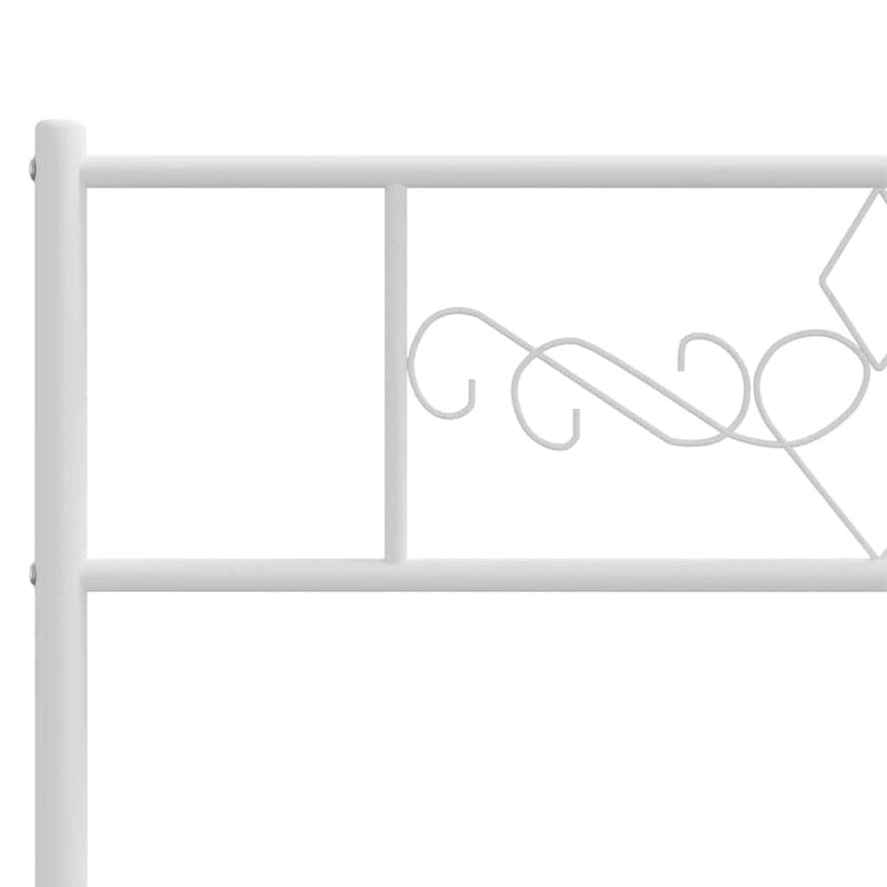 Cadre de lit plateforme double XL en métal blanc avec tête et pied de lit volutes, support à lattes et rangement sous le lit