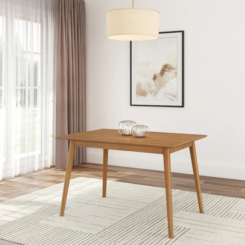 Table de salle à manger moderne de style Mid-Century en pin massif de 122 cm avec plateau deux planches et pieds coniques, couleur noyer