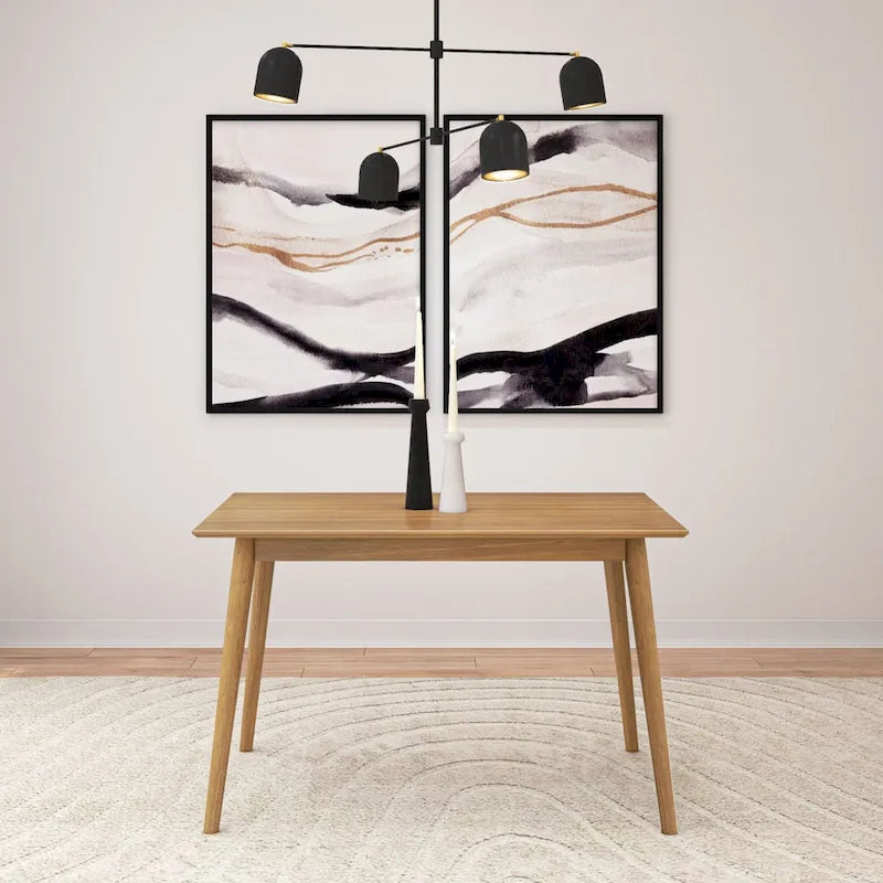 Table de salle à manger moderne de style Mid-Century en pin massif de 122 cm avec plateau deux planches et pieds coniques, couleur noyer