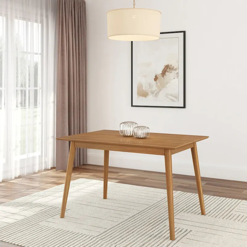 Table de salle à manger moderne de style Mid-Century en pin massif de 122 cm avec plateau deux planches et pieds coniques, couleur noyer