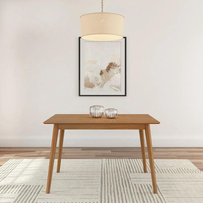 Table de salle à manger moderne de style Mid-Century en pin massif de 122 cm avec plateau deux planches et pieds coniques, couleur noyer