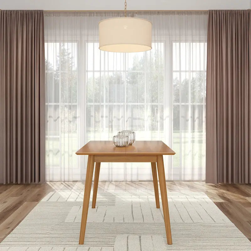 Table de salle à manger moderne de style Mid-Century en pin massif de 122 cm avec plateau deux planches et pieds coniques, couleur noyer