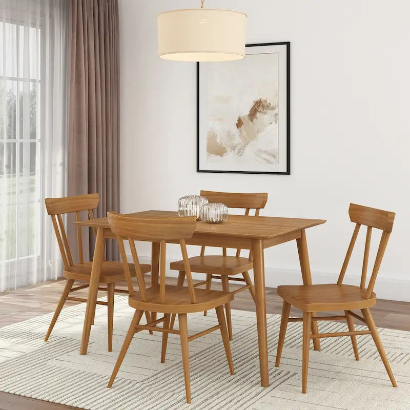 Table de salle à manger moderne de style Mid-Century en pin massif de 122 cm avec plateau deux planches et pieds coniques, couleur noyer