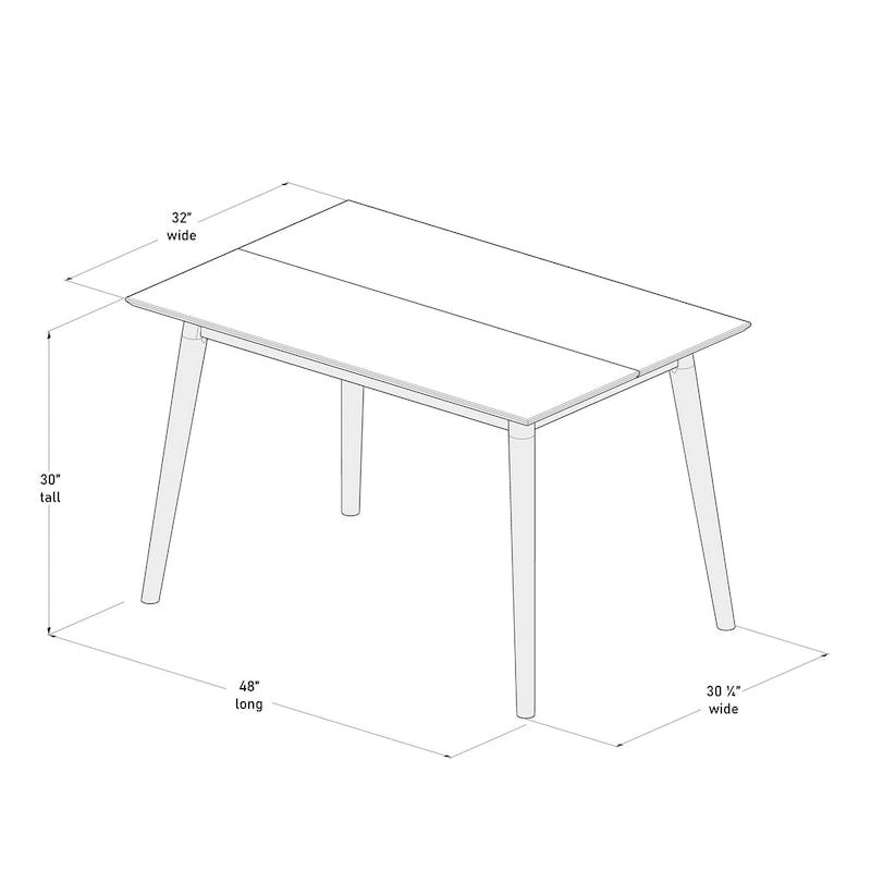Table de salle à manger moderne de style Mid-Century en pin massif de 122 cm avec plateau deux planches et pieds coniques, couleur noyer