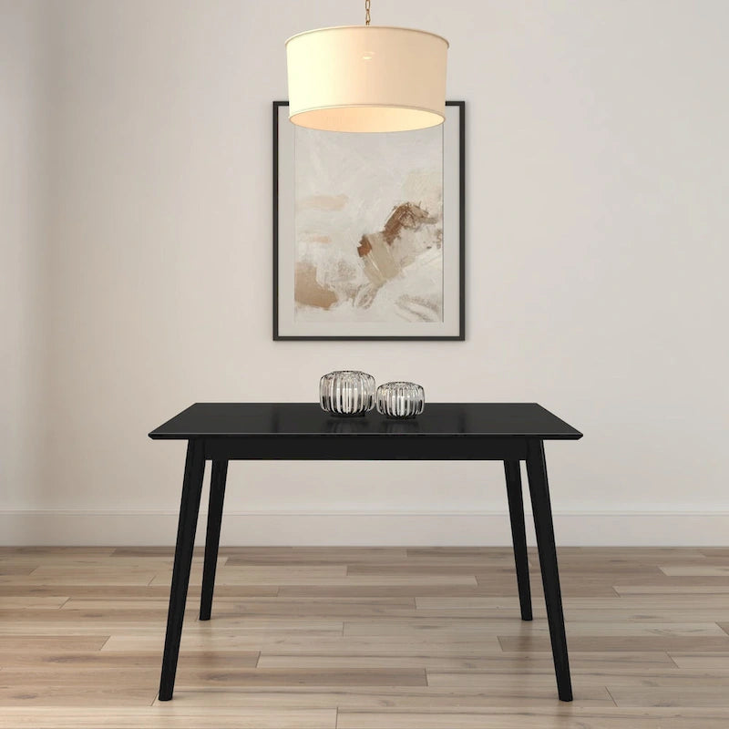 Table de salle à manger moderne de style Mid-Century en pin massif de 122 cm avec plateau deux planches et pieds coniques, couleur noyer