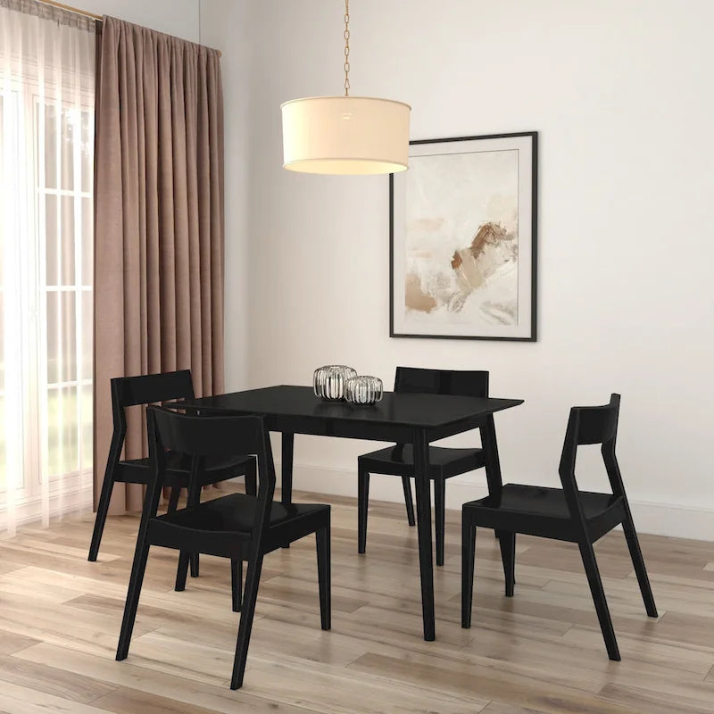 Table de salle à manger moderne de style Mid-Century en pin massif de 122 cm avec plateau deux planches et pieds coniques, couleur noyer