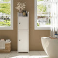 Meuble Colonne Salle de Bain Étroit Blanc 2 Portes Magnétiques Étagères Réglables Dessus Ouvert Anti-Basculement MDF