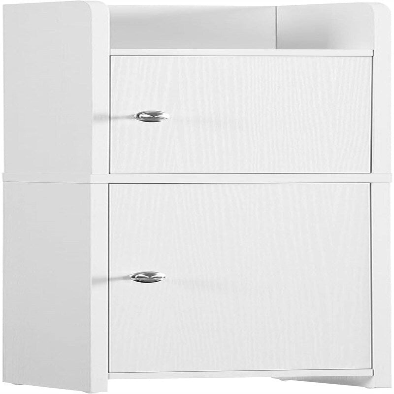 Meuble Colonne Salle de Bain Étroit Blanc 2 Portes Magnétiques Étagères Réglables Dessus Ouvert Anti-Basculement MDF