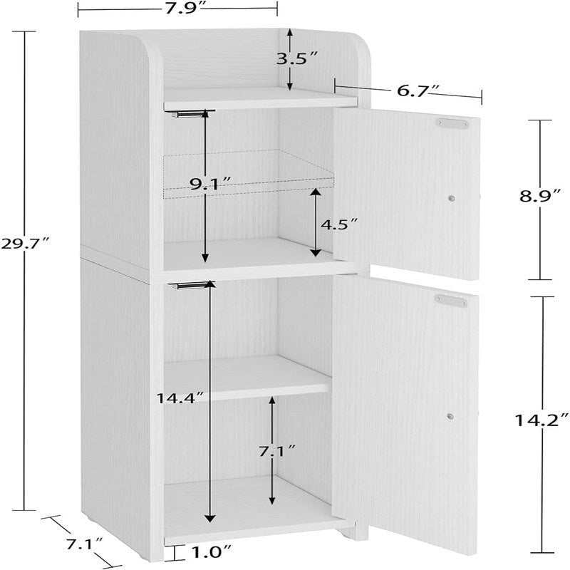 Meuble Colonne Salle de Bain Étroit Blanc 2 Portes Magnétiques Étagères Réglables Dessus Ouvert Anti-Basculement MDF