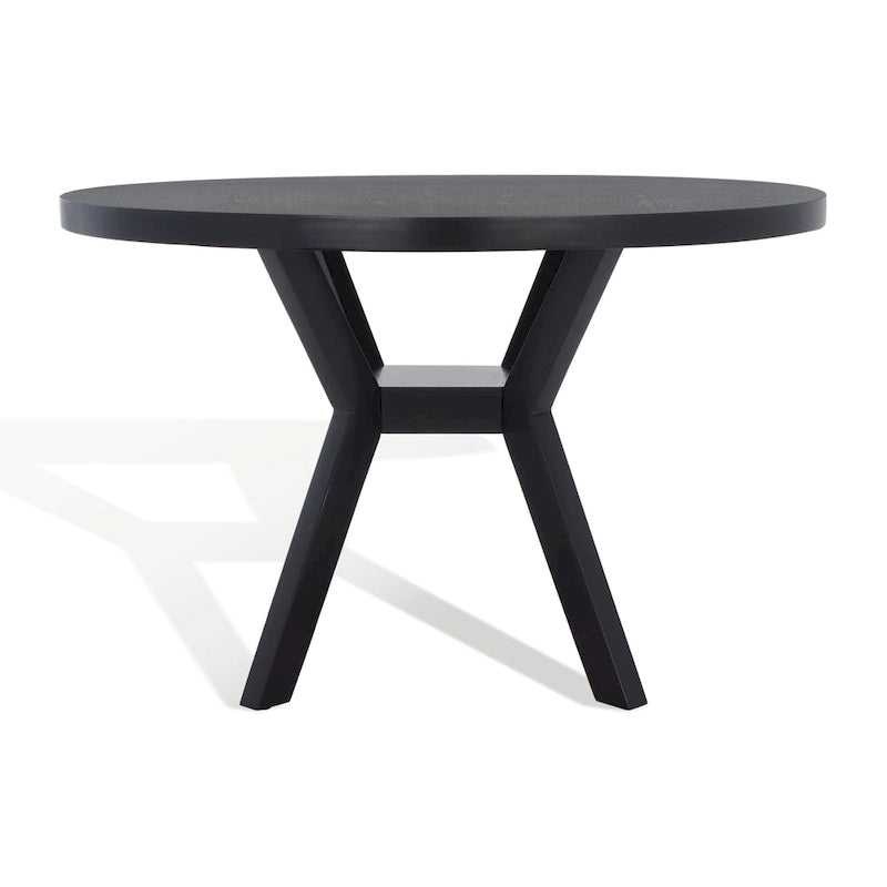 Table à manger ronde en bois charbon de bois base en V inclinée style bistrot français contemporain