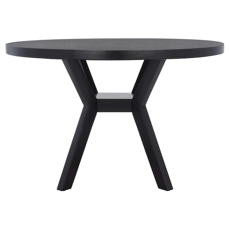 Table à manger ronde en bois charbon de bois base en V inclinée style bistrot français contemporain