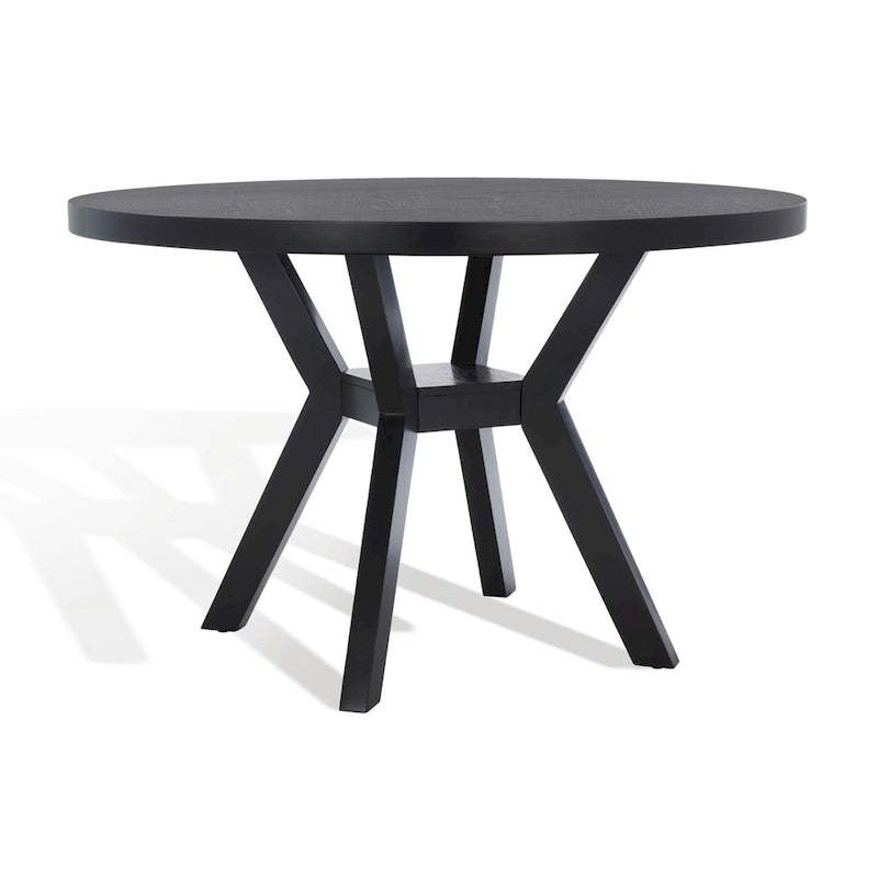 Table à manger ronde en bois charbon de bois base en V inclinée style bistrot français contemporain