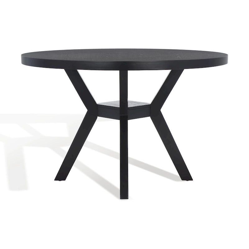 Table à manger ronde en bois charbon de bois base en V inclinée style bistrot français contemporain