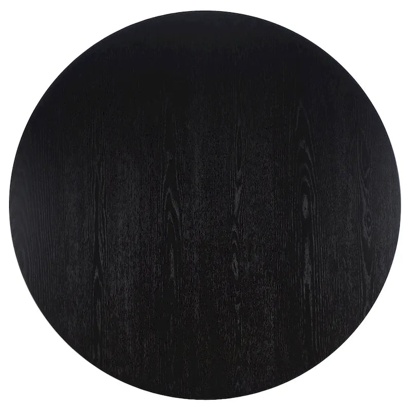 Table à manger ronde en bois charbon de bois base en V inclinée style bistrot français contemporain