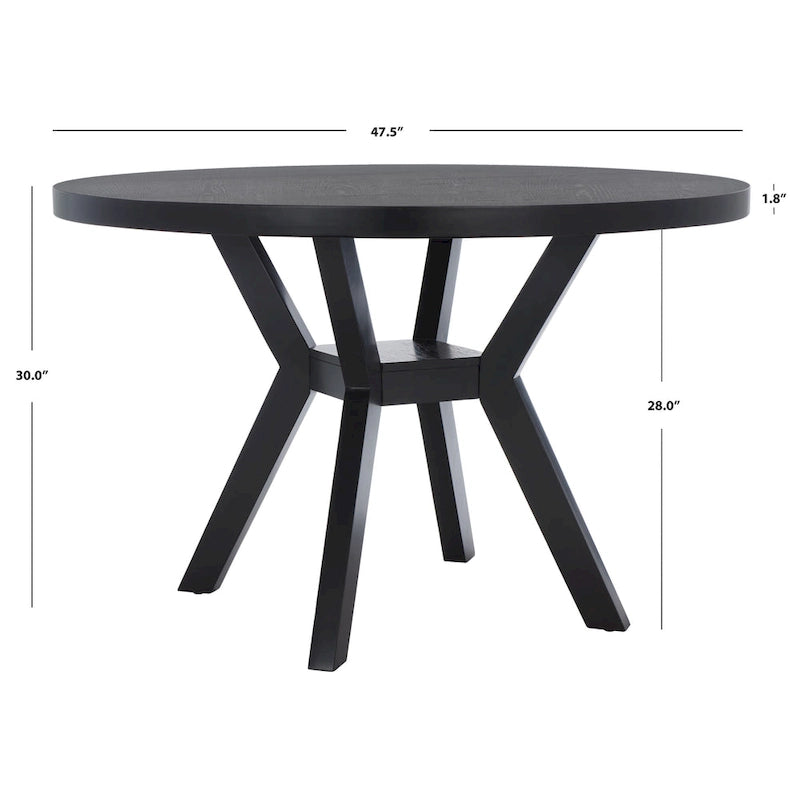 Table à manger ronde en bois charbon de bois base en V inclinée style bistrot français contemporain