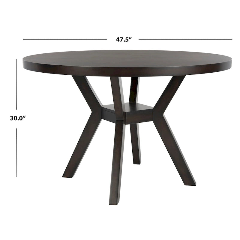 Table à manger ronde en bois charbon de bois base en V inclinée style bistrot français contemporain