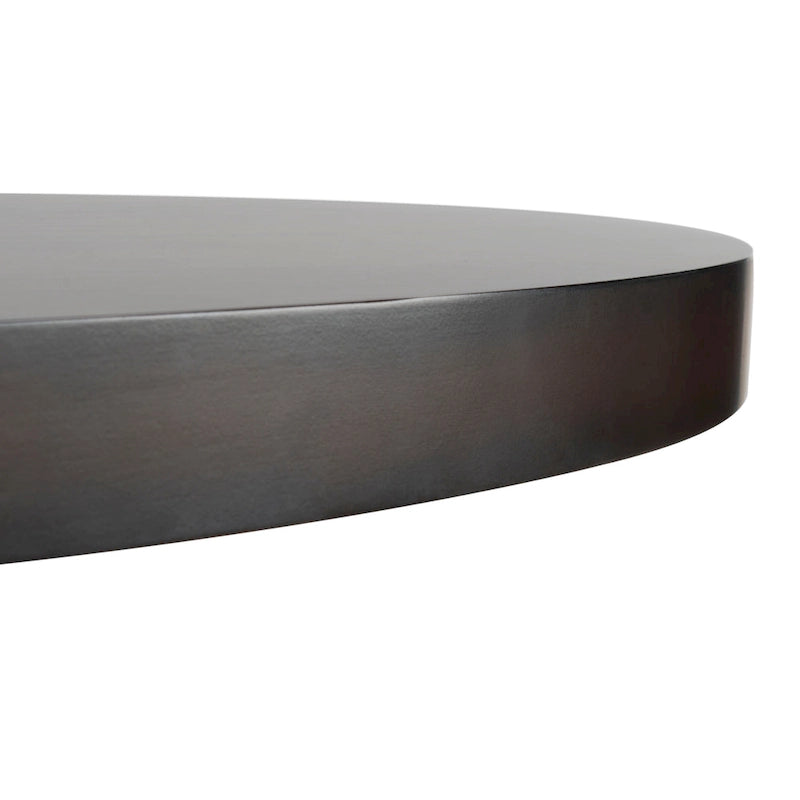 Table à manger ronde en bois charbon de bois base en V inclinée style bistrot français contemporain