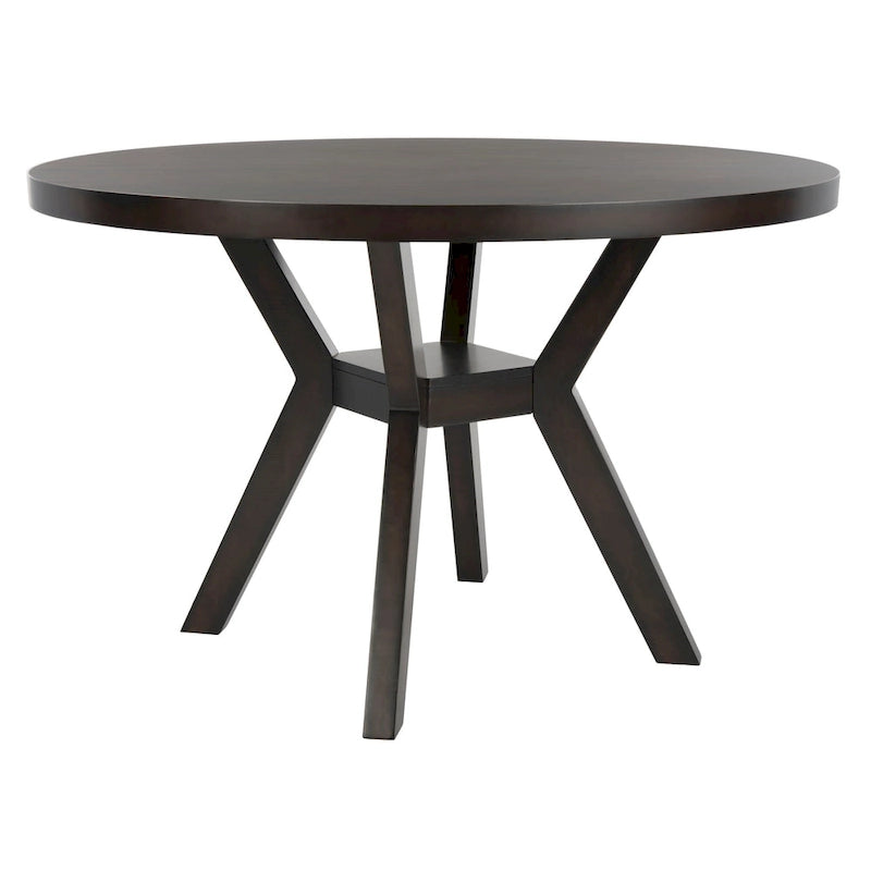 Table à manger ronde en bois charbon de bois base en V inclinée style bistrot français contemporain
