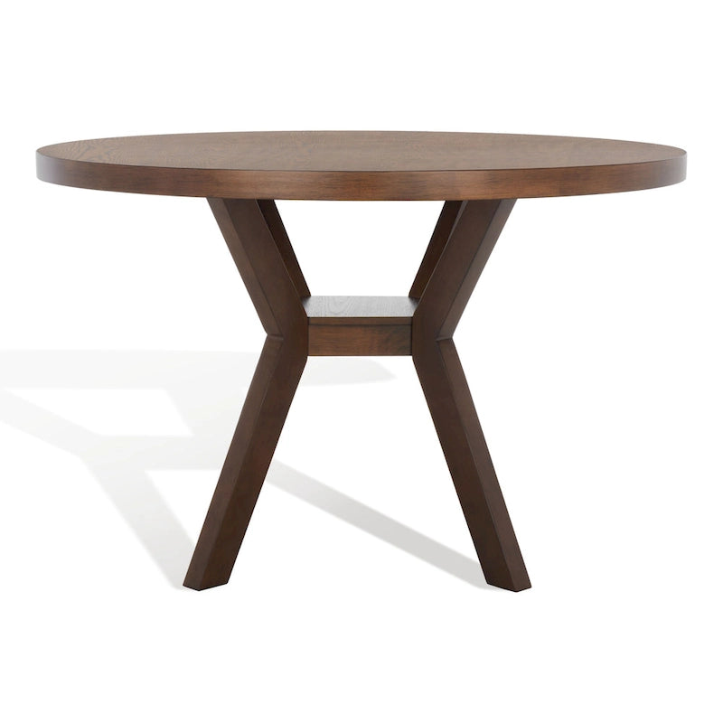 Table à manger ronde en bois charbon de bois base en V inclinée style bistrot français contemporain