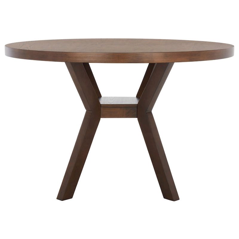 Table à manger ronde en bois charbon de bois base en V inclinée style bistrot français contemporain