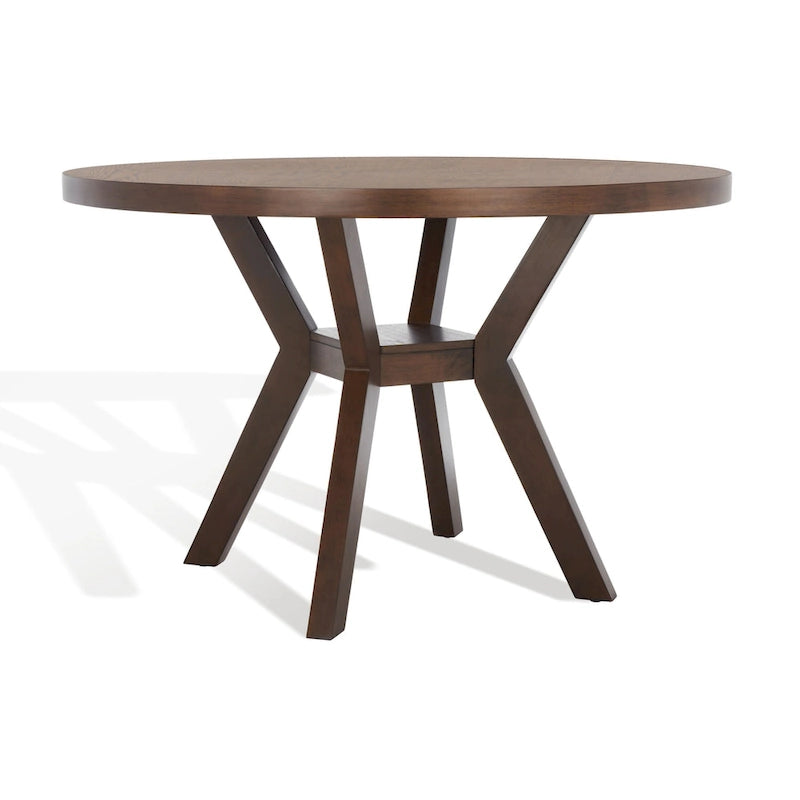 Table à manger ronde en bois charbon de bois base en V inclinée style bistrot français contemporain