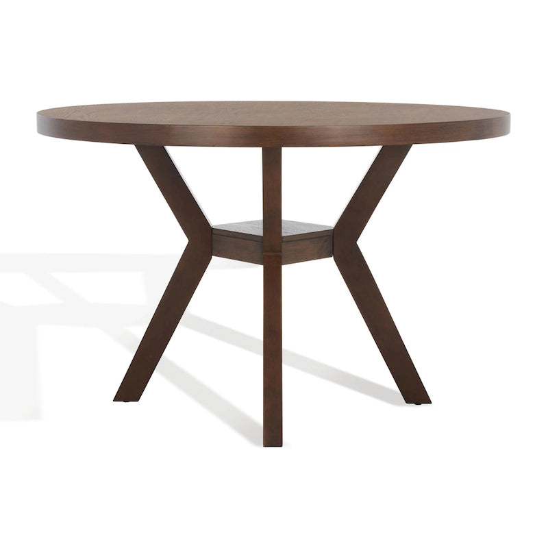 Table à manger ronde en bois charbon de bois base en V inclinée style bistrot français contemporain