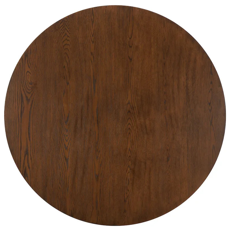 Table à manger ronde en bois charbon de bois base en V inclinée style bistrot français contemporain