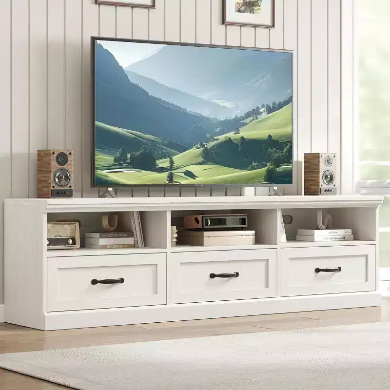 Meuble TV Mid-Century Modern de 178 cm avec tiroir de rangement et étagères ouvertes